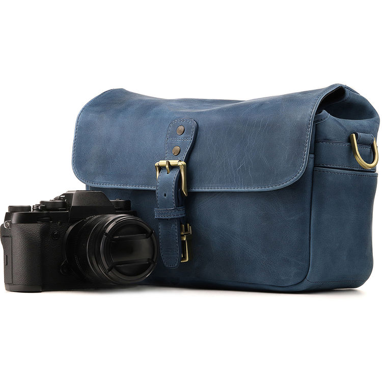 Leather Camera Messenger Bag (Blue)